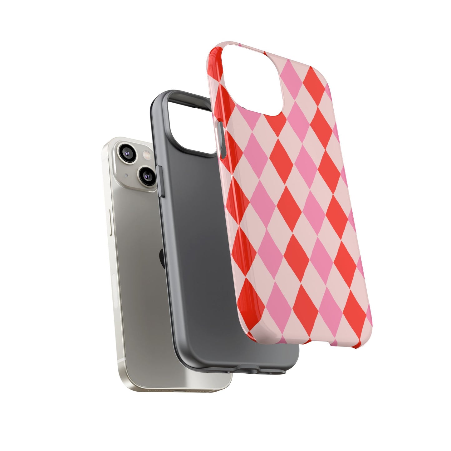 Tough Cases with Red Pink Diamonds, Retro Checkerboard iPhone Case And Samsung Case, Slim Fit Phone Case, Stylish Gift