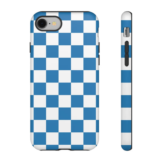 Checkered Phone Case, iPhone 17 Pro, 17, 16, 15, 14, 13, 12, 11, X, XR, XS MAX, Smartphone Cover, Blue and White Mobile Protector
