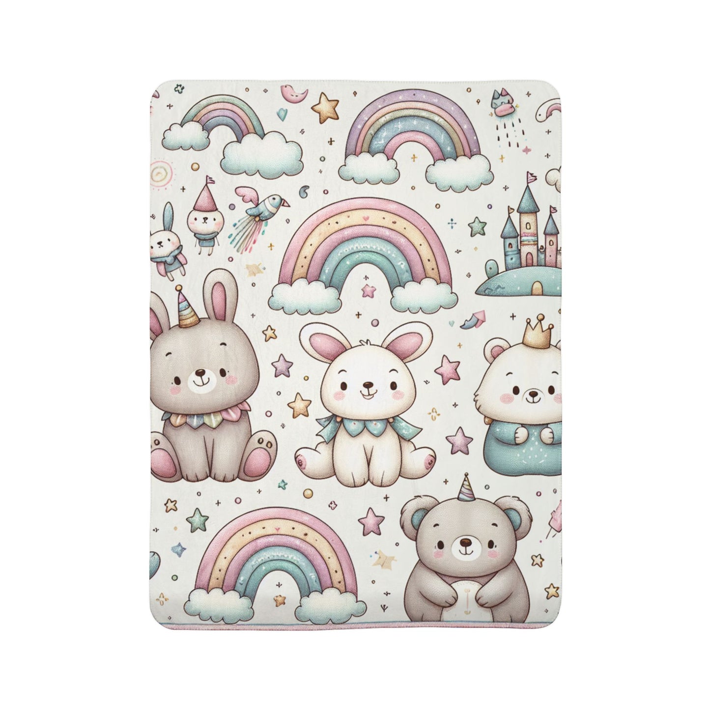 Whimsical Fleece Sherpa Blanket, Cozy Kids Blanket, Rainbow Animal Throw, Cute Nursery Decor, Perfect Gift for Baby Showers