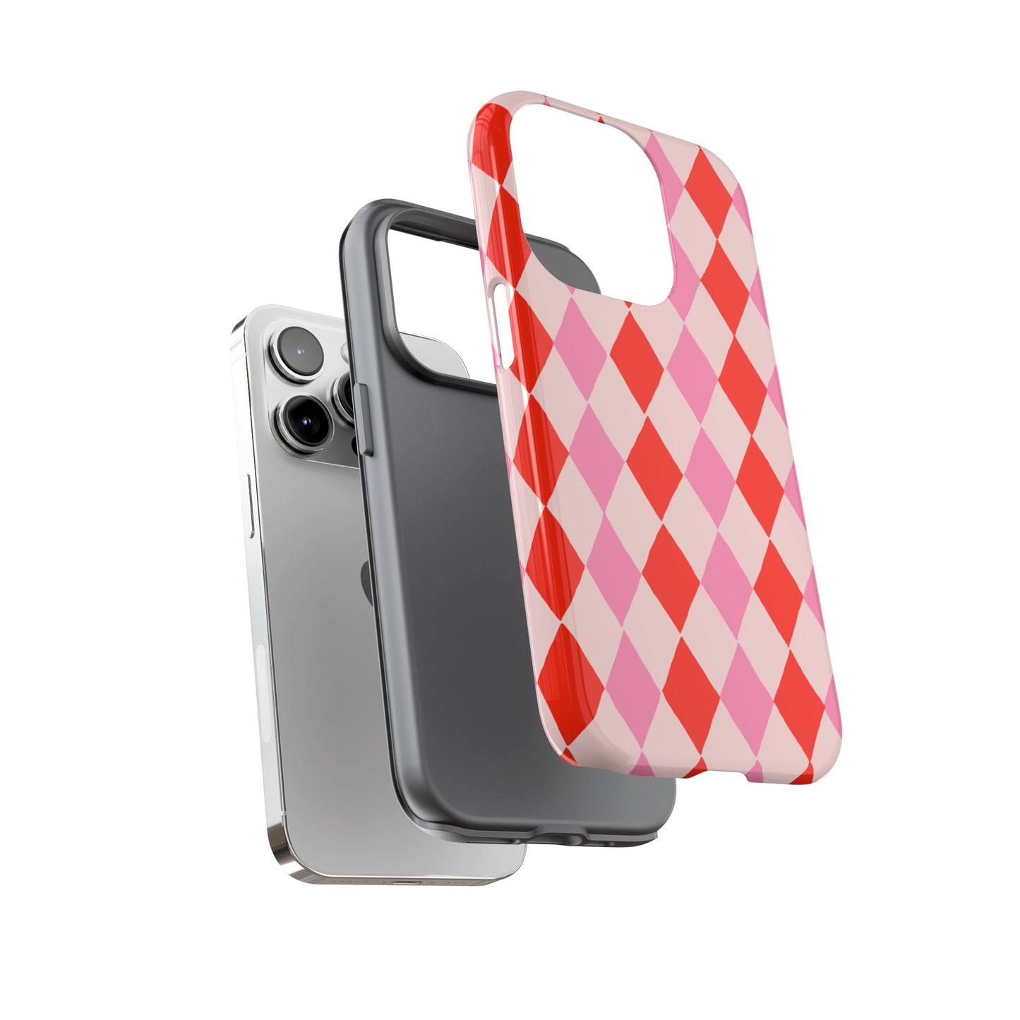 Tough Cases with Red Pink Diamonds, Retro Checkerboard iPhone Case And Samsung Case, Slim Fit Phone Case, Stylish Gift