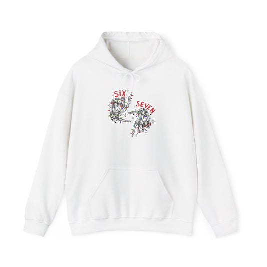 Six Seven Skeleton Hands Hoodie  Funny Halloween  Christmas Pullover | Skeleton Hand Lights Hoodie | Cool Holiday Sweatshirt Gift for Men