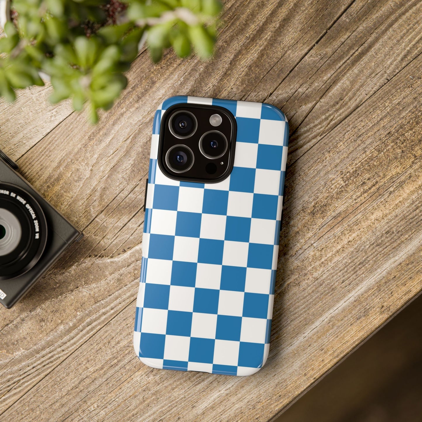 Checkered Phone Case, iPhone 17 Pro, 17, 16, 15, 14, 13, 12, 11, X, XR, XS MAX, Smartphone Cover, Blue and White Mobile Protector