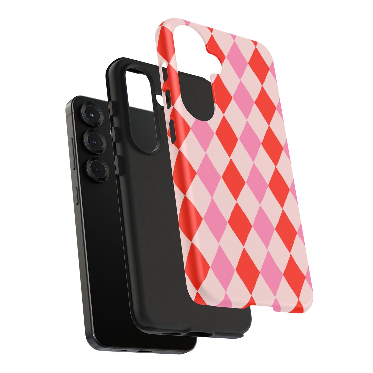 Tough Cases with Red Pink Diamonds, Retro Checkerboard iPhone Case And Samsung Case, Slim Fit Phone Case, Stylish Gift