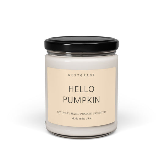 Hello Pumpkin Candle - Fall Soy Candles - Pumpkin Candles for Home with 50-60 Hours Burn Time - 9Oz Black Lid Amber Jar Candle