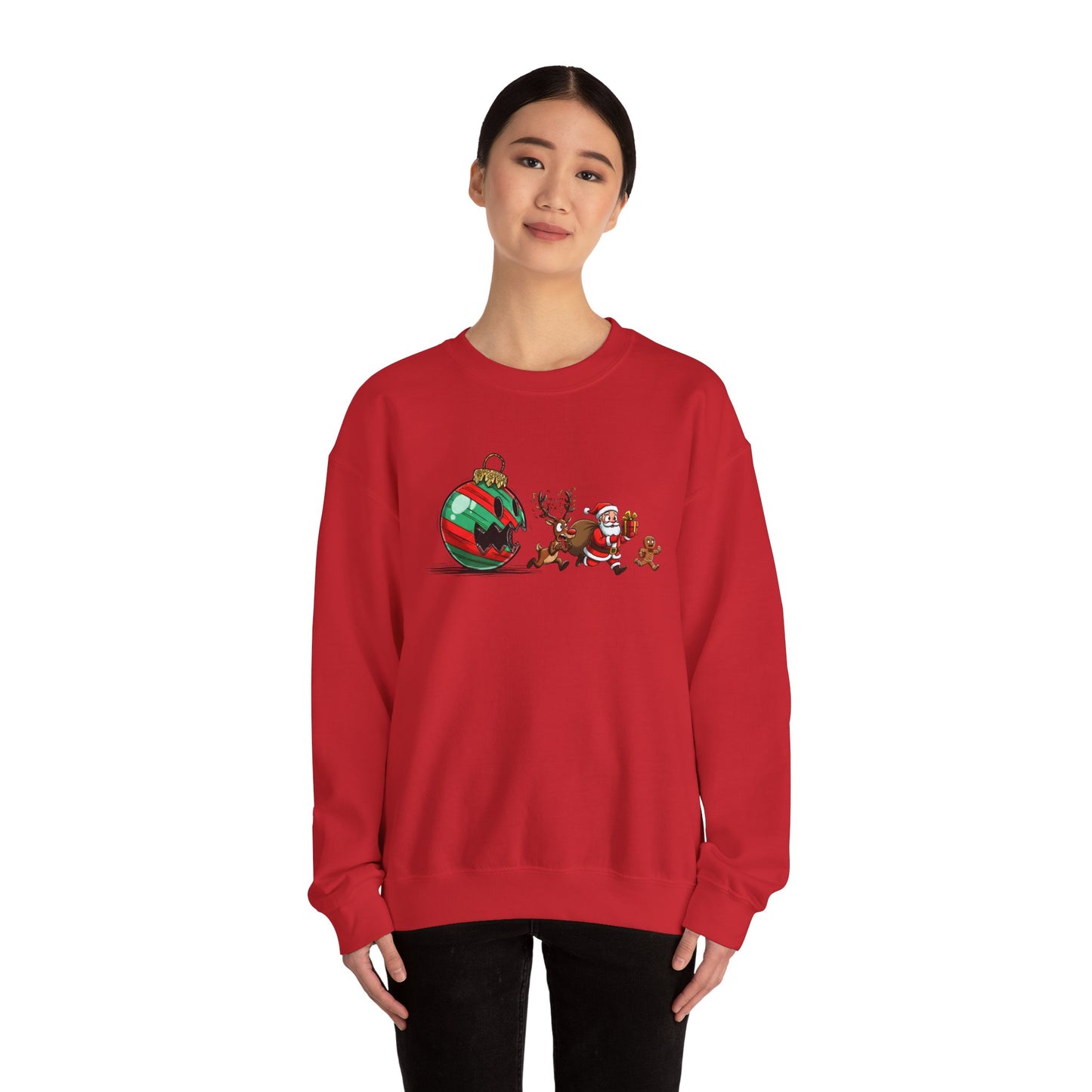 Funny Santa Running Christmas Sweatshirt | Cute Holiday Crewneck | Santa Reindeer Gingerbread Sweater | Christmas Gift