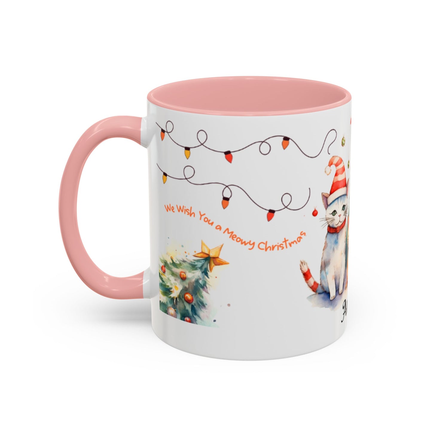 Personalized Festive Cat Accent Coffee Mug, Holiday, Christmas, Unique Gift, Home Decor, Cute Cat Lovers, Christmas Day Gift