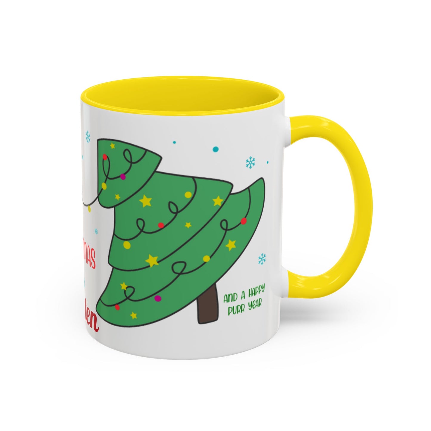 Personalized Meowy Christmas Accent Mug, Funny Holiday Coffee Cup, Cat Lover Gift, Festive Drinkware, Christmas Decor, Personalized Mug