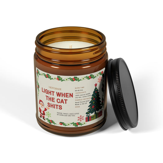Funny Christmas Candle Gift | Light When the Cat Poops | Handmade Soy Candle with Christmas Label | Pet Lover Candle |Holiday Home Decor 9oz
