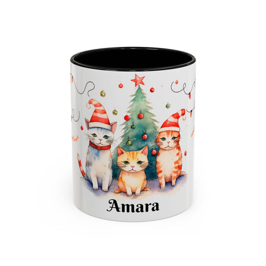 Personalized Festive Cat Accent Coffee Mug, Holiday, Christmas, Unique Gift, Home Decor, Cute Cat Lovers, Christmas Day Gift