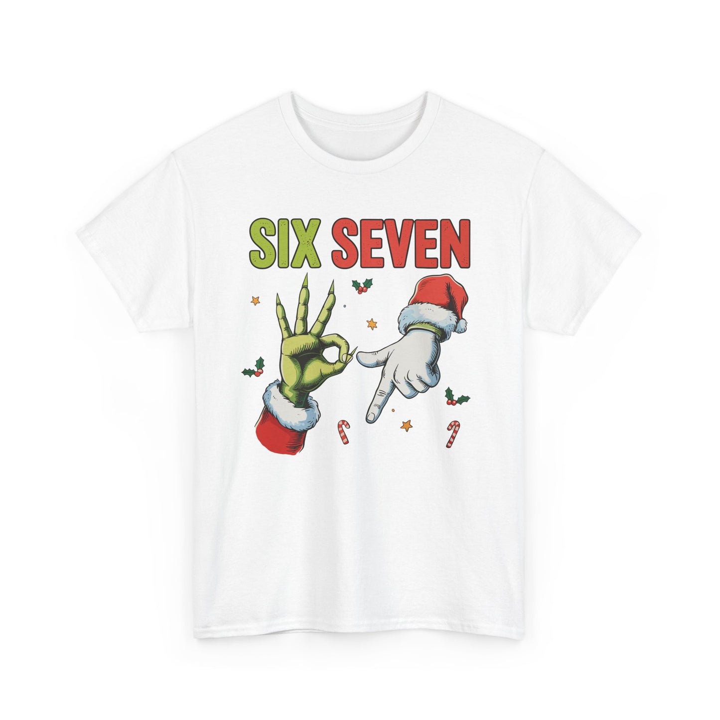 Funny "Six Seven" Christmas Shirt  Grinch Hand & Santa Hand Graphic Tee | Holiday Humor T-Shirt | Unisex Christmas Gift for Men Women