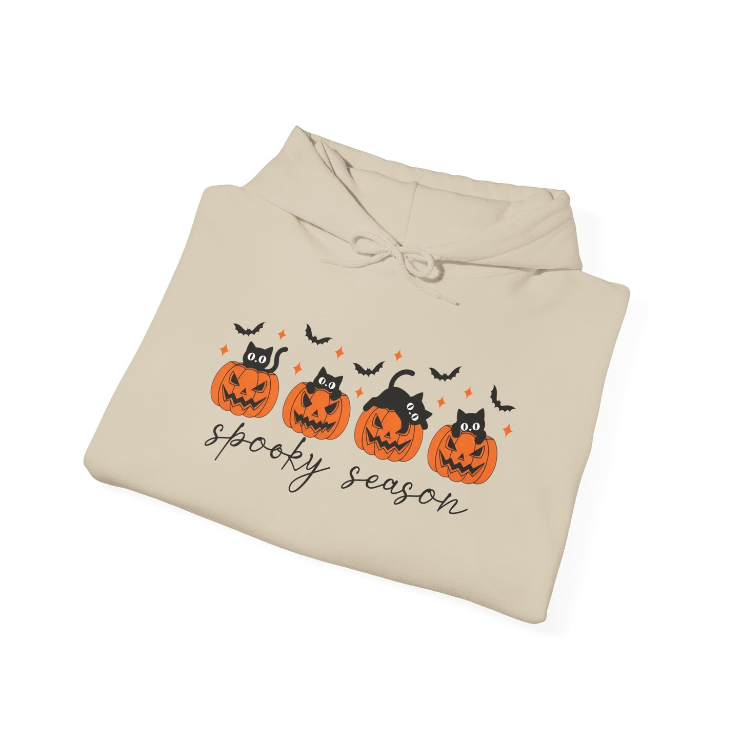 Spooky Season Hoodie, Unisex Halloween Sweatshirt Hoodie, Cozy Fall Apparel, Bat and Pumpkin Design, Perfect for Autumn Celebrations
