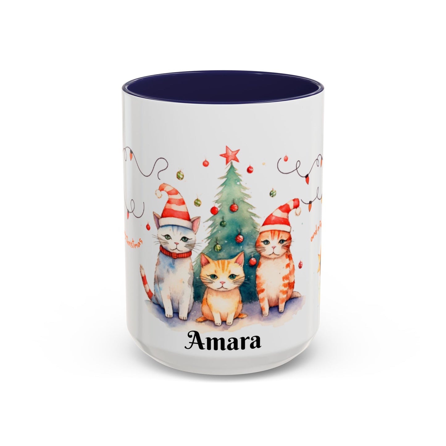 Personalized Festive Cat Accent Coffee Mug, Holiday, Christmas, Unique Gift, Home Decor, Cute Cat Lovers, Christmas Day Gift