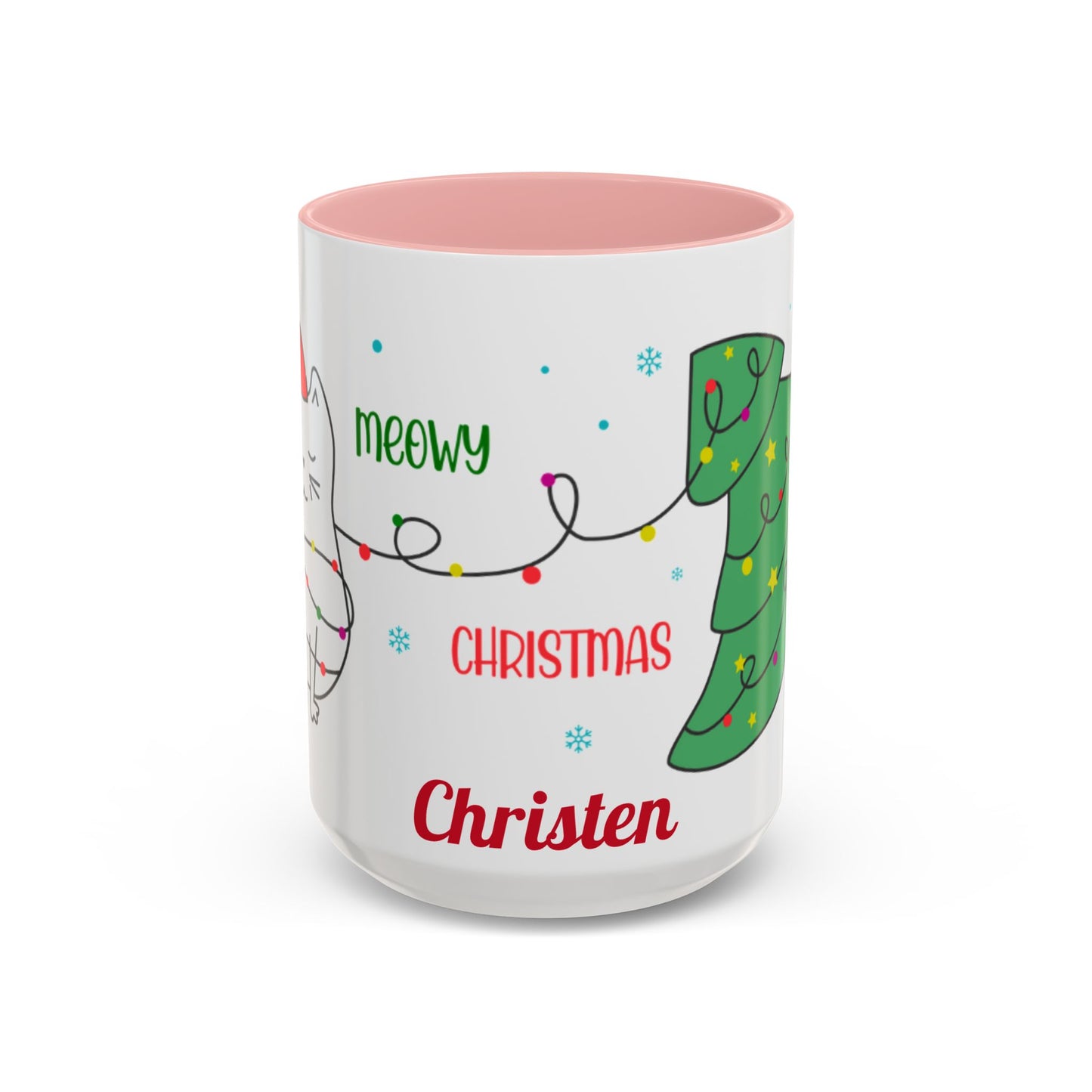 Personalized Meowy Christmas Accent Mug, Funny Holiday Coffee Cup, Cat Lover Gift, Festive Drinkware, Christmas Decor, Personalized Mug