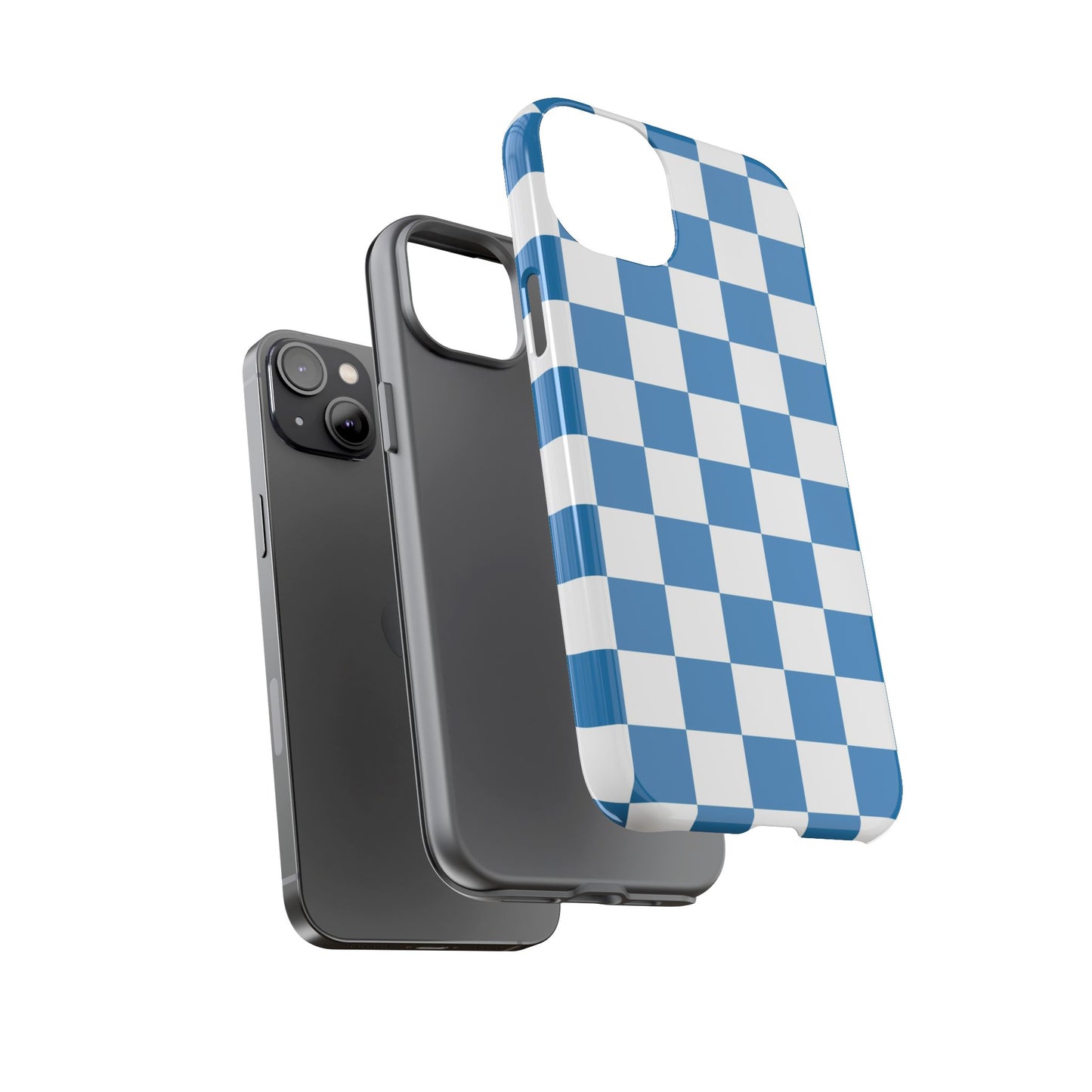 Checkered Phone Case, iPhone 17 Pro, 17, 16, 15, 14, 13, 12, 11, X, XR, XS MAX, Smartphone Cover, Blue and White Mobile Protector
