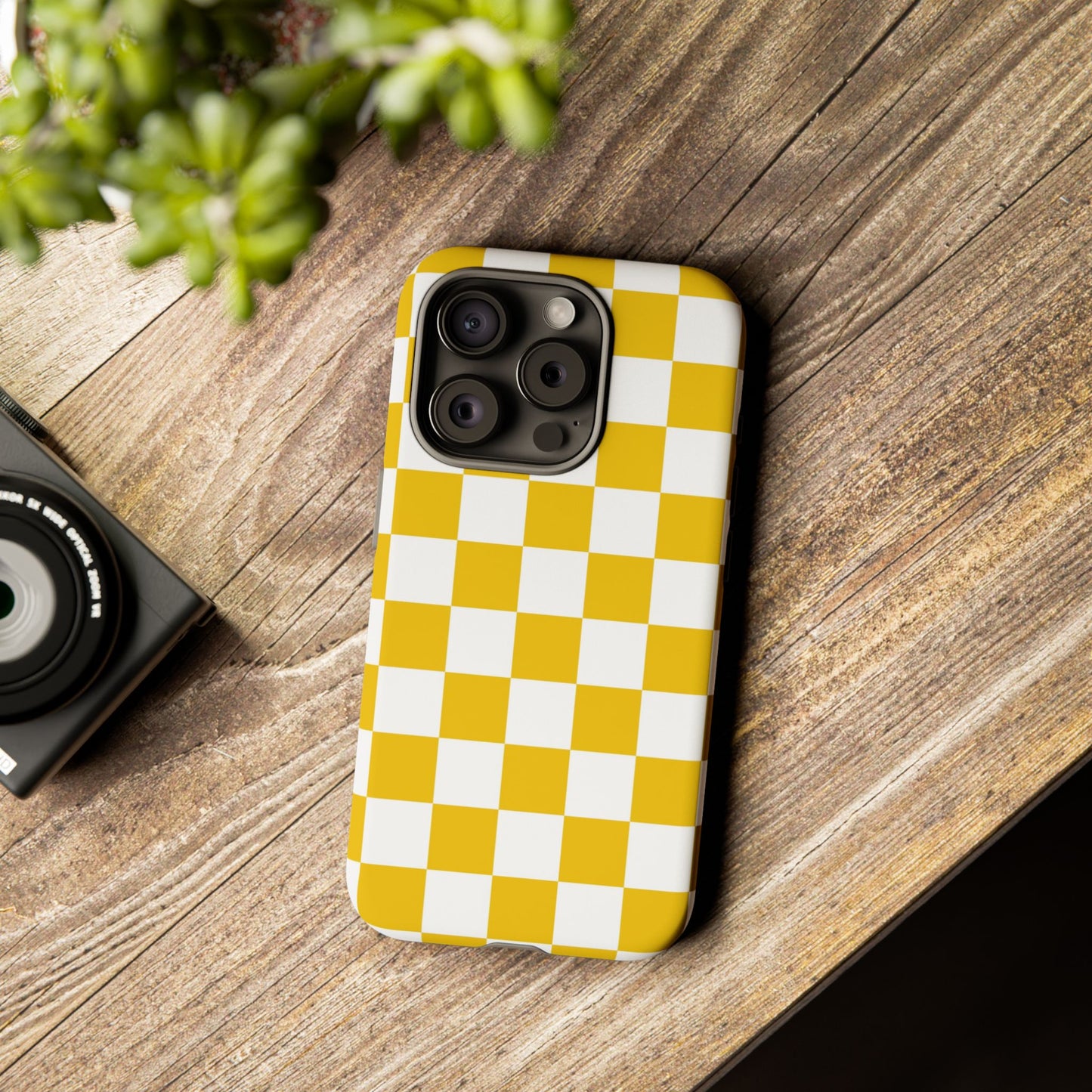 Yellow Checkered Phone Case - iPhone 17 Pro, 17, 16, 15, 14, 13, 12, 11, X, XR, XS MAX, Gift for Friends