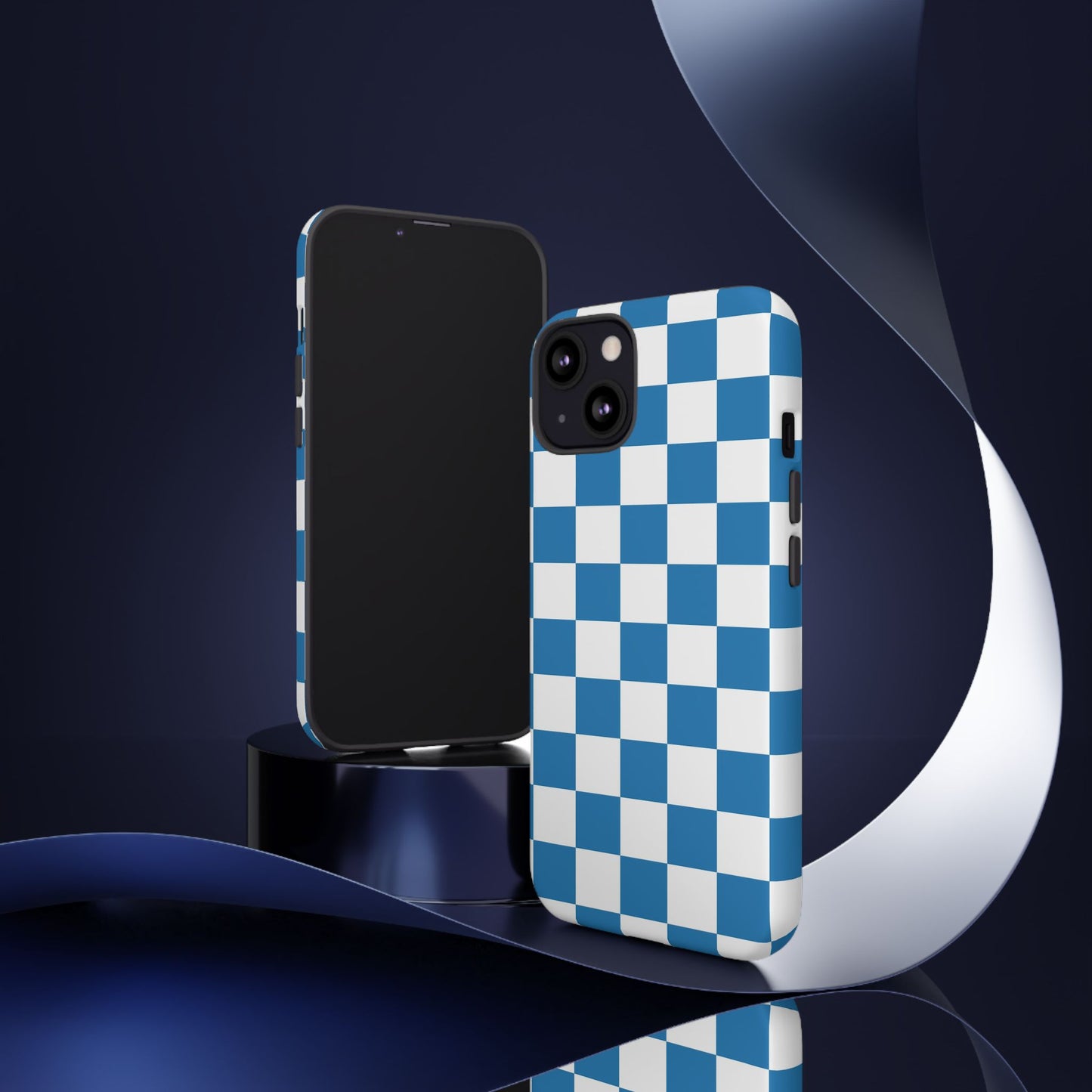 Checkered Phone Case, iPhone 17 Pro, 17, 16, 15, 14, 13, 12, 11, X, XR, XS MAX, Smartphone Cover, Blue and White Mobile Protector