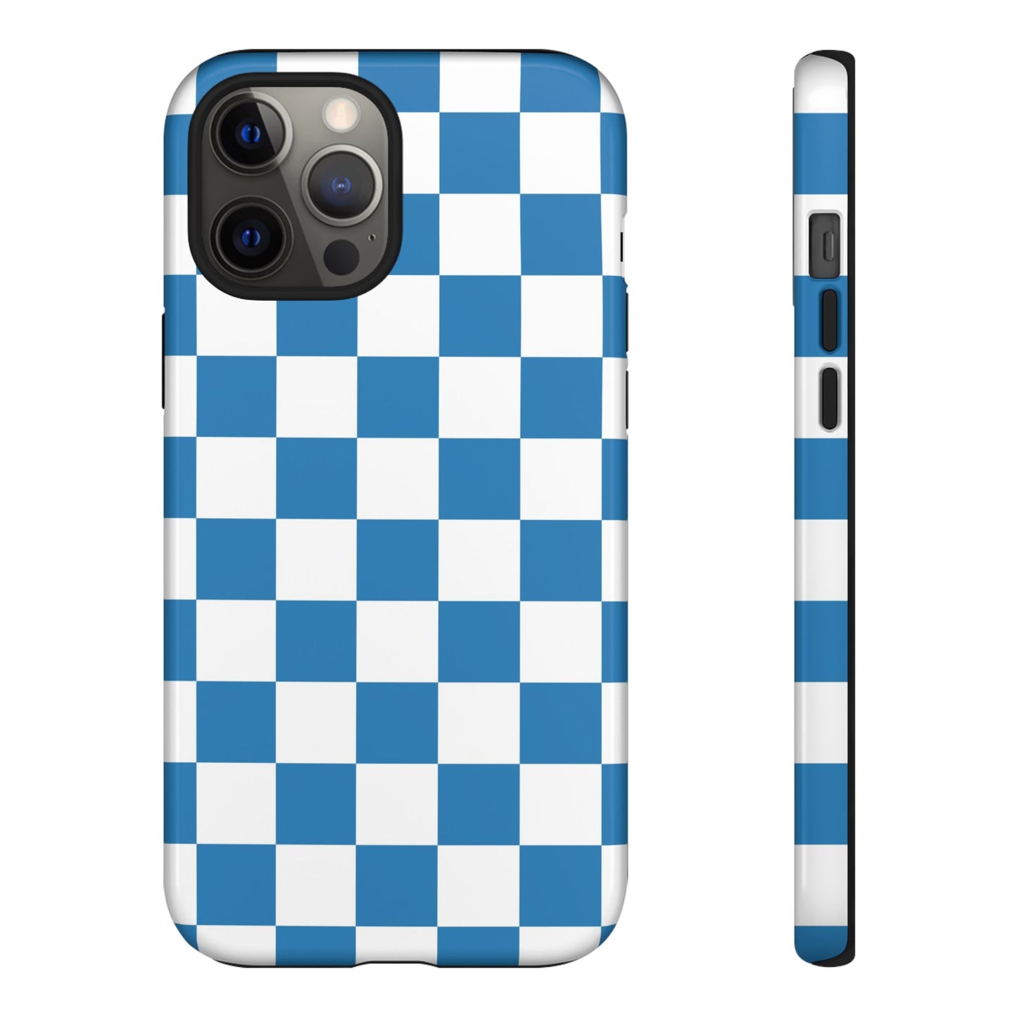 Checkered Phone Case, iPhone 17 Pro, 17, 16, 15, 14, 13, 12, 11, X, XR, XS MAX, Smartphone Cover, Blue and White Mobile Protector