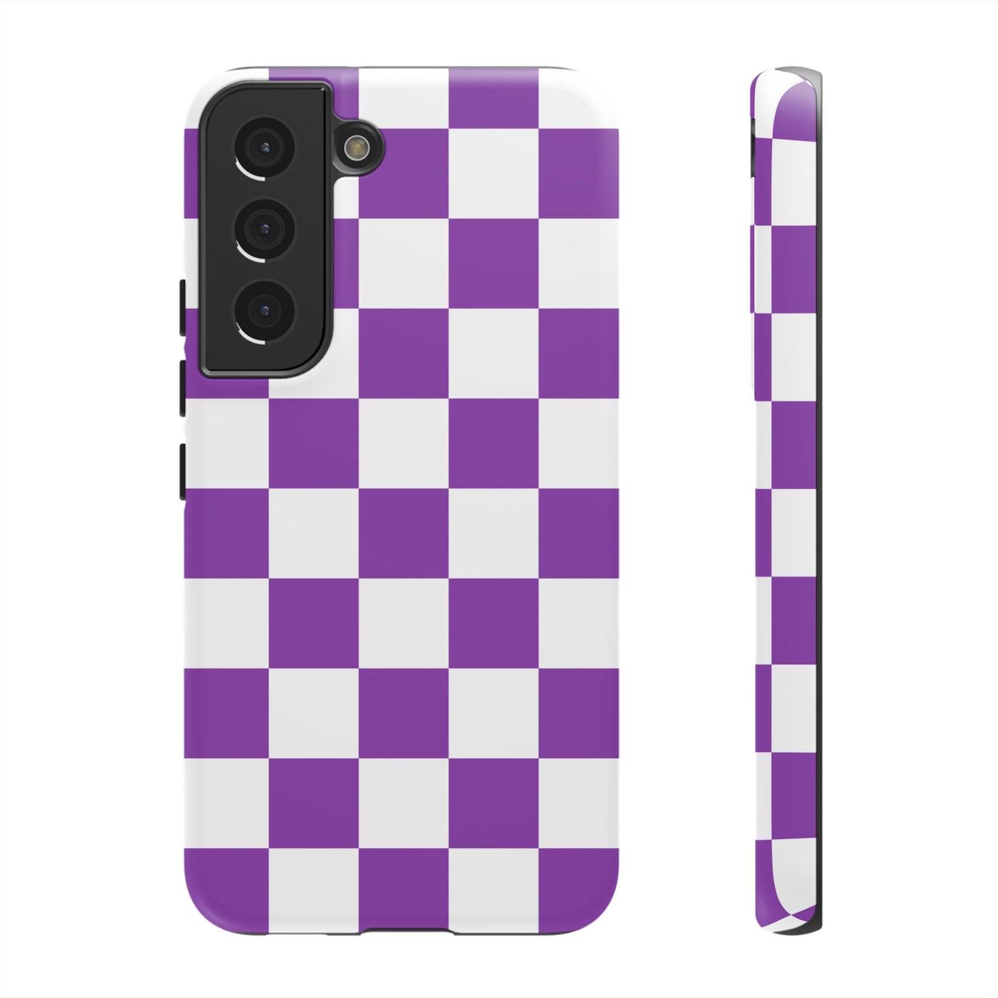 Purple Checkered Phone Case, Samsung Galaxy S25, S25 Plus, S24, S24 Plus, S24 Ultra, S23, S22, S22 Plus, S21 Ultra, S21 FE, S20+