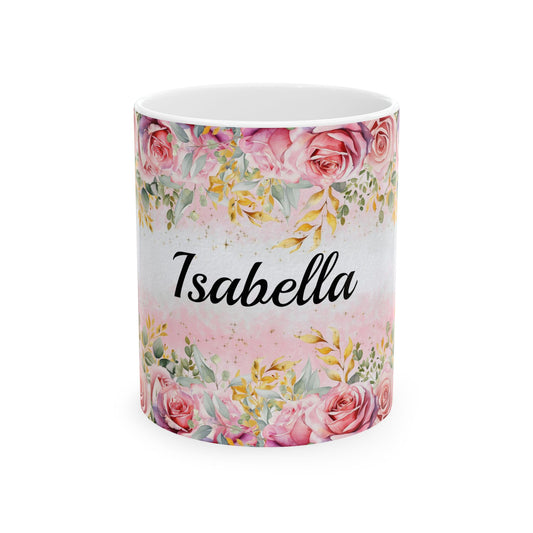Personalized Floral Ceramic Mug, Custom Coffee Cup, Gift for Her, Birthday Mug, Cute Kitchenware, Bridesmaid Gift, Gift for Her