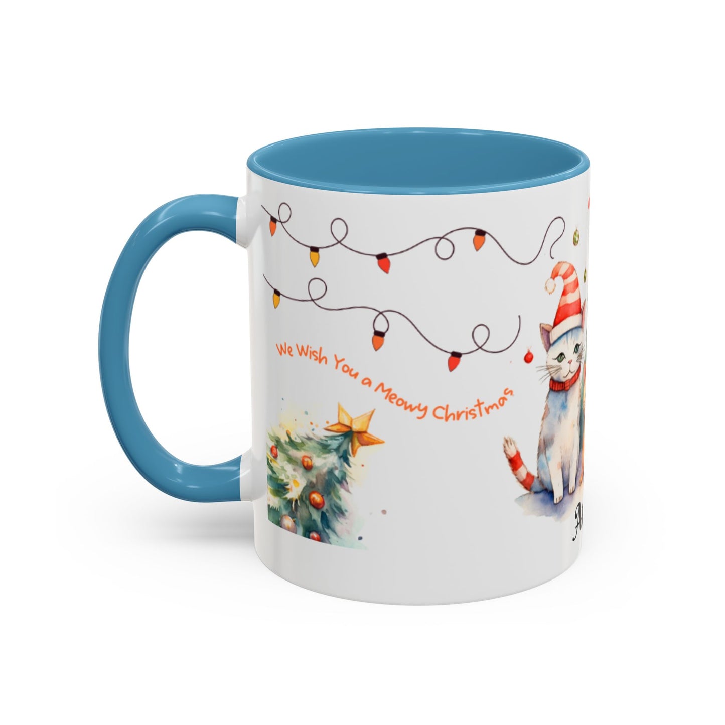 Personalized Festive Cat Accent Coffee Mug, Holiday, Christmas, Unique Gift, Home Decor, Cute Cat Lovers, Christmas Day Gift