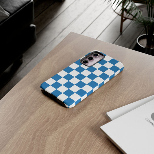 Blue Checkerboard Phone Case, Samsung Galaxy S25, S25 Plus, S24, S24 Plus, S24 Ultra, S23, S22, S22 Plus, S21 Ultra, S21 FE, S20+