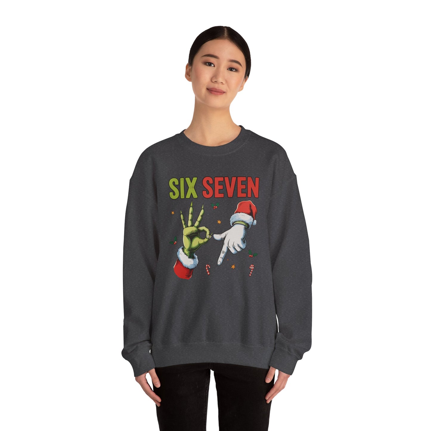 Funny Six Seven Christmas Sweatshirt | Santa Hands Holiday Crewneck | Cozy Pink Christmas Sweater for Men Women | Festive Holiday Gift