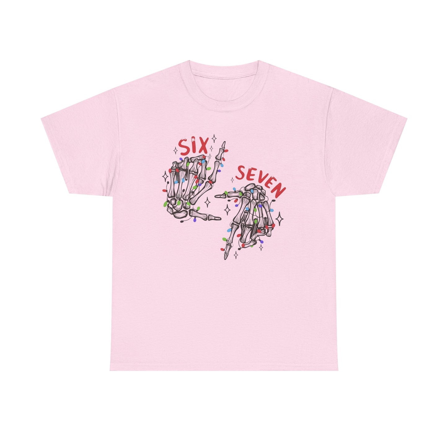 Six Seven Skeleton Hands T Shirt  Funny Halloween Christmas Tee for Men & Women | Cool Skeleton Hand Sign Graphic Shirt | Soft Cotton Top