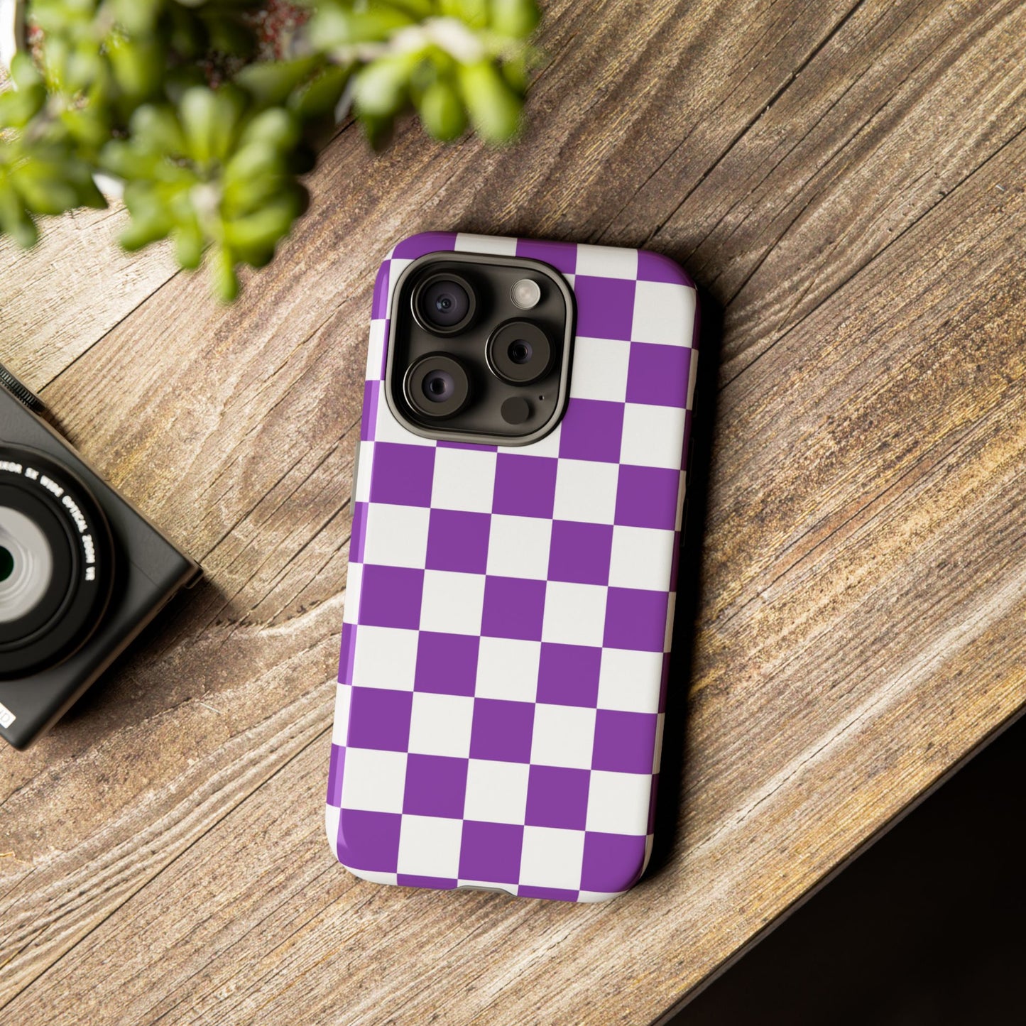 Purple Checkered Phone Case,  iPhone 17 Pro, 17, 16, 15, 14, 13, 12, 11, X, XR, XS MAX, Trendy Gift for Friends, Accessory for Occasions