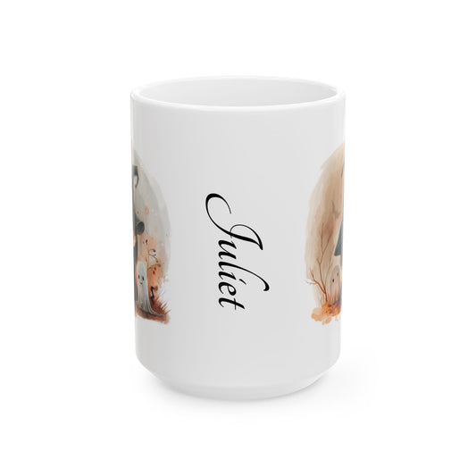 Personalized Halloween-themed Ceramic Mug, Countless Treats and Spooky Charm, Perfect for Fall, Gift for Cat Lovers, Cozy Beverage Holder