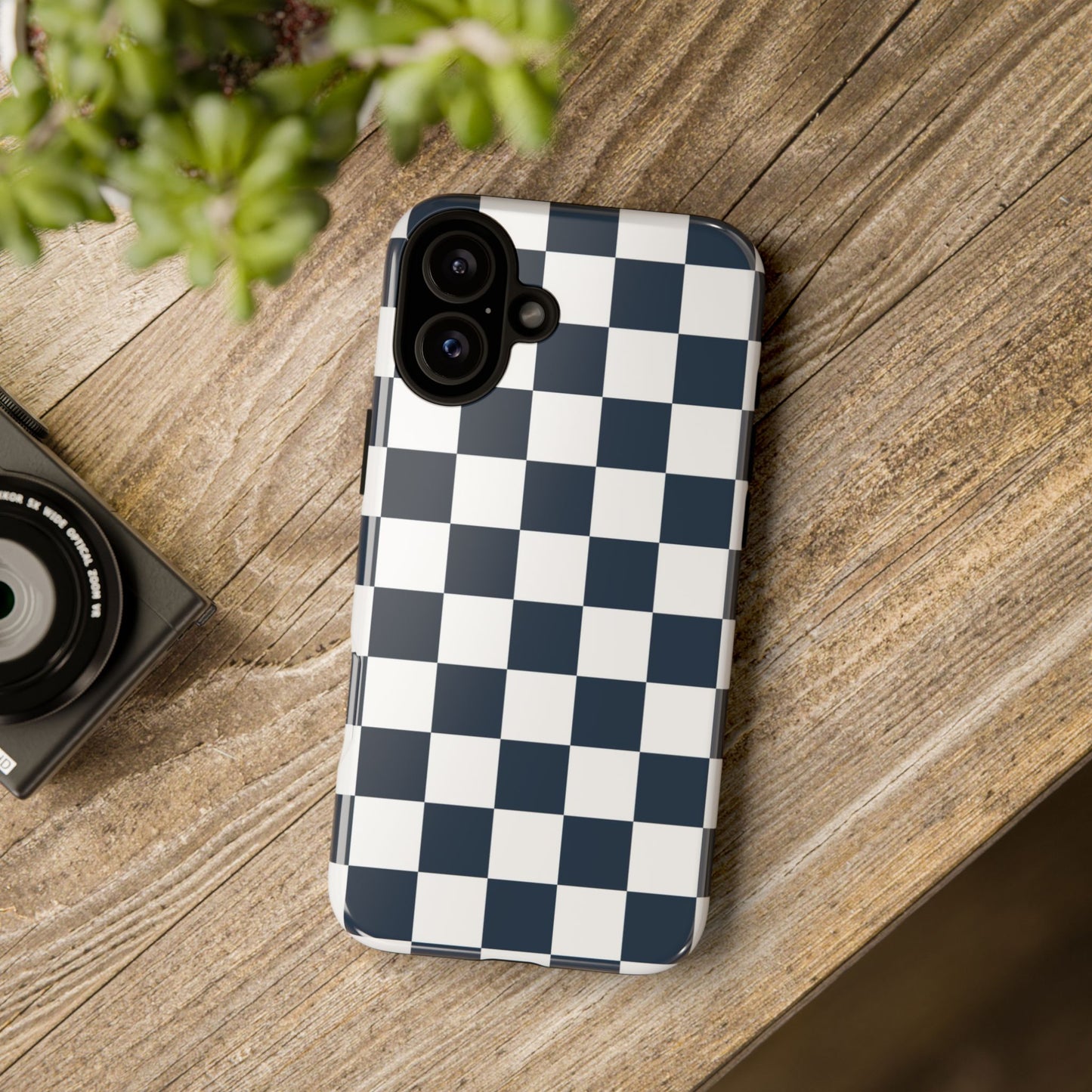 Navy Checkerboard Phone Case, iPhone 17 Pro, 17, 16, 15, 14, 13, 12, 11, X, XR, XS MAX, Tough Case for iPhone