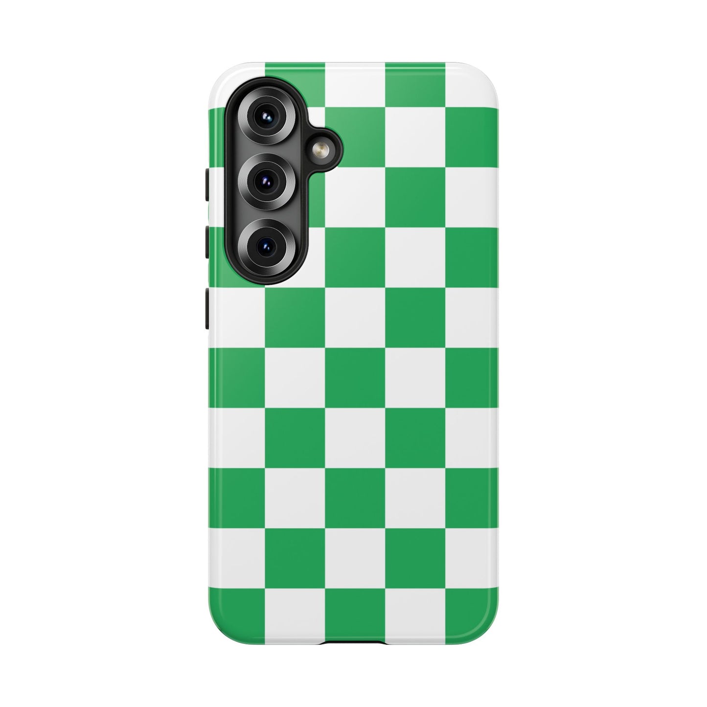 Green Checkered Phone Case, Phone Cases Samsung Galaxy S25, S25 Plus, S24, S24 Plus, S24 Ultra, S23, S22, S22 Plus, S21 Ultra, S21 FE, S20+