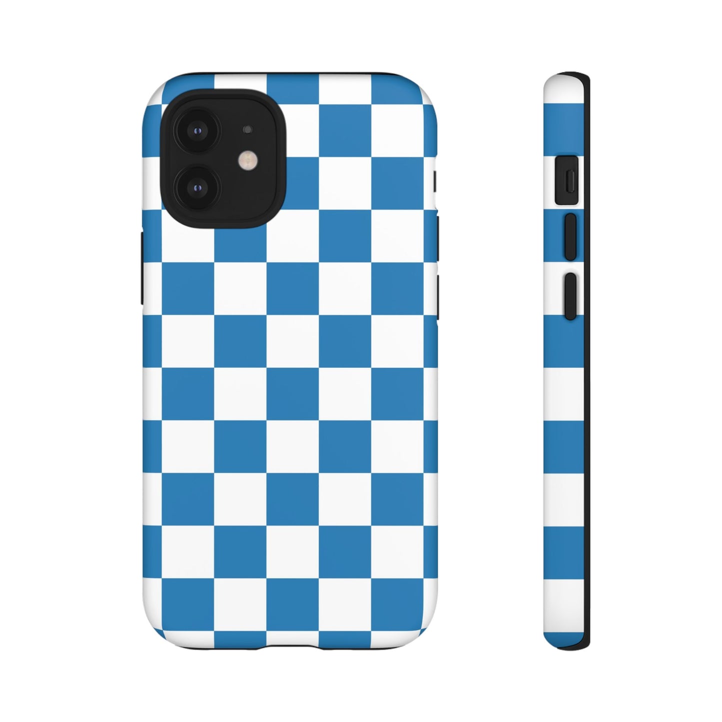Checkered Phone Case, iPhone 17 Pro, 17, 16, 15, 14, 13, 12, 11, X, XR, XS MAX, Smartphone Cover, Blue and White Mobile Protector