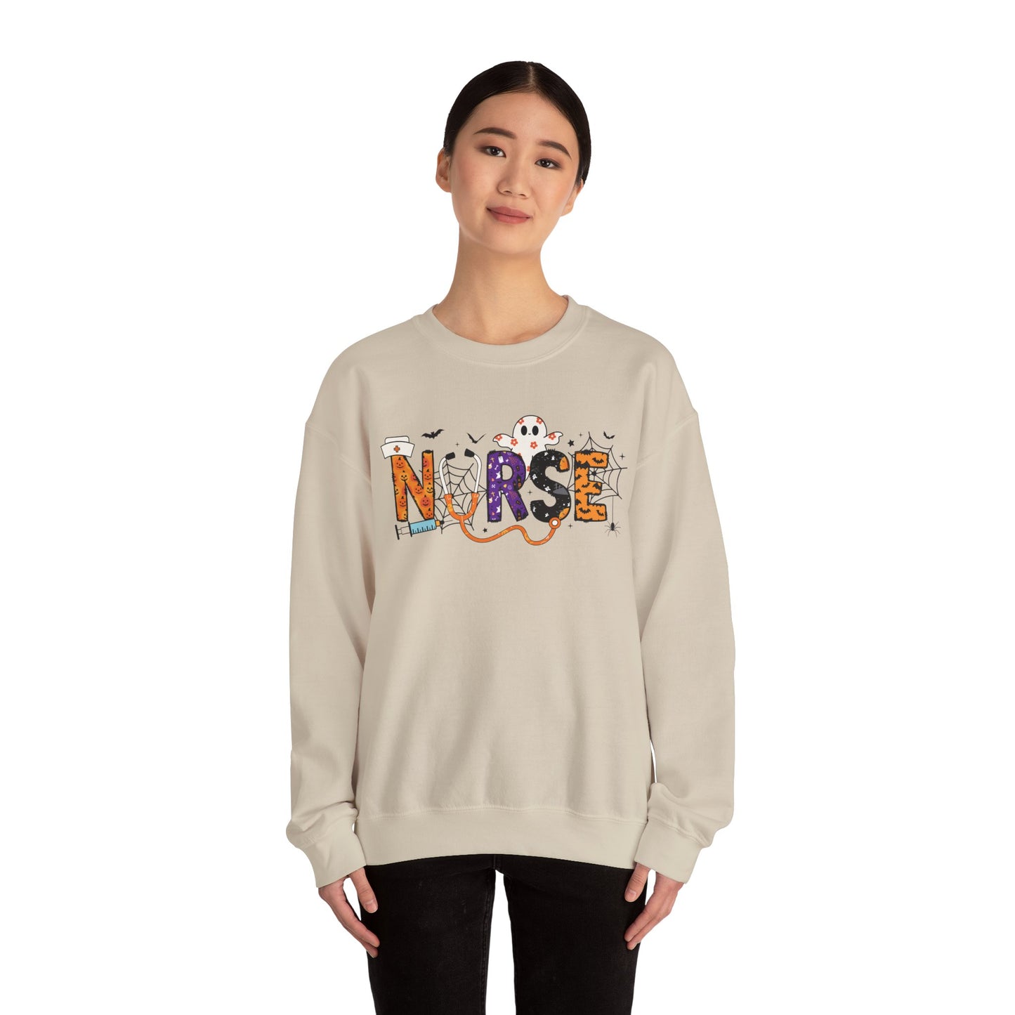 Nurse Themed Crewneck Sweatshirt - Cozy Nursing Apparel, Perfect Gift for Healthcare Workers, Halloween Style, Comfortable Unisex