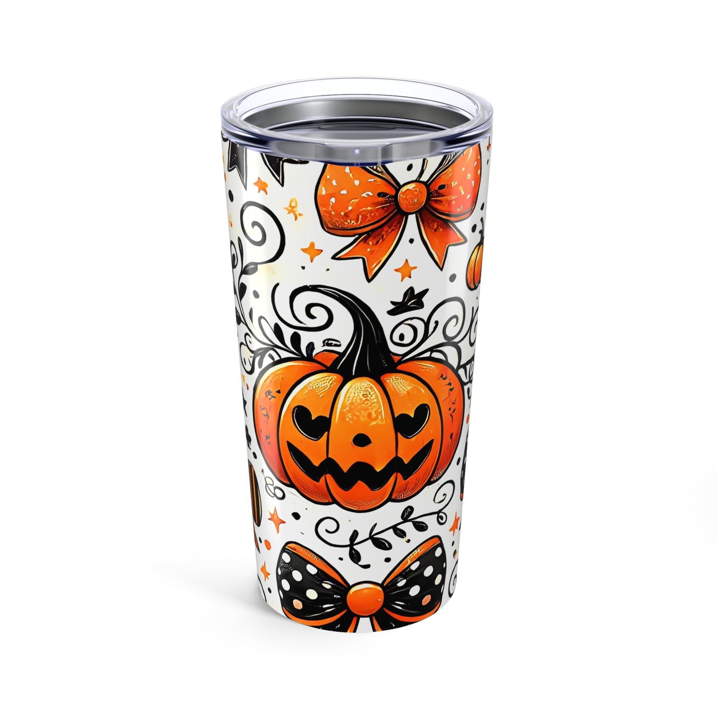 Halloween Themed Tumbler, Fun Fall Drinkware, Pumpkin and Bow Design, Perfect for Parties and Gifting, Seasonal Decor
