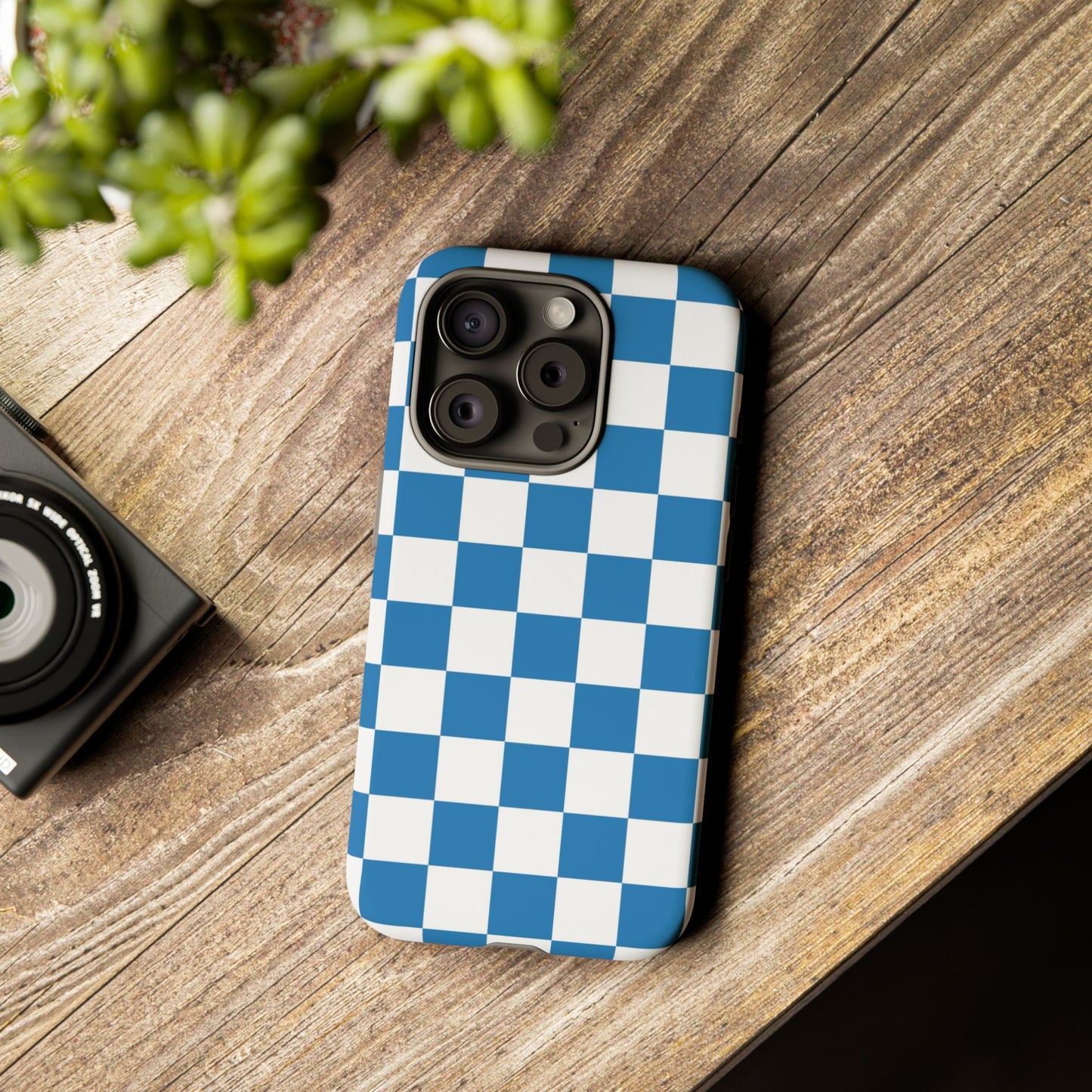 Checkered Phone Case, iPhone 17 Pro, 17, 16, 15, 14, 13, 12, 11, X, XR, XS MAX, Smartphone Cover, Blue and White Mobile Protector