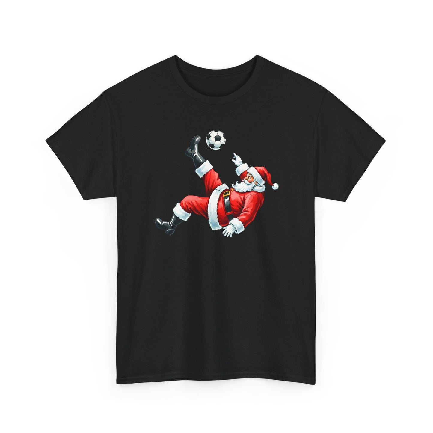 Santa Soccer Heavy Cotton Tee, Fun Holiday Shirt, Christmas Party, Gift for Him/Her, Festive Clothing, Casual Wear, Gift for her