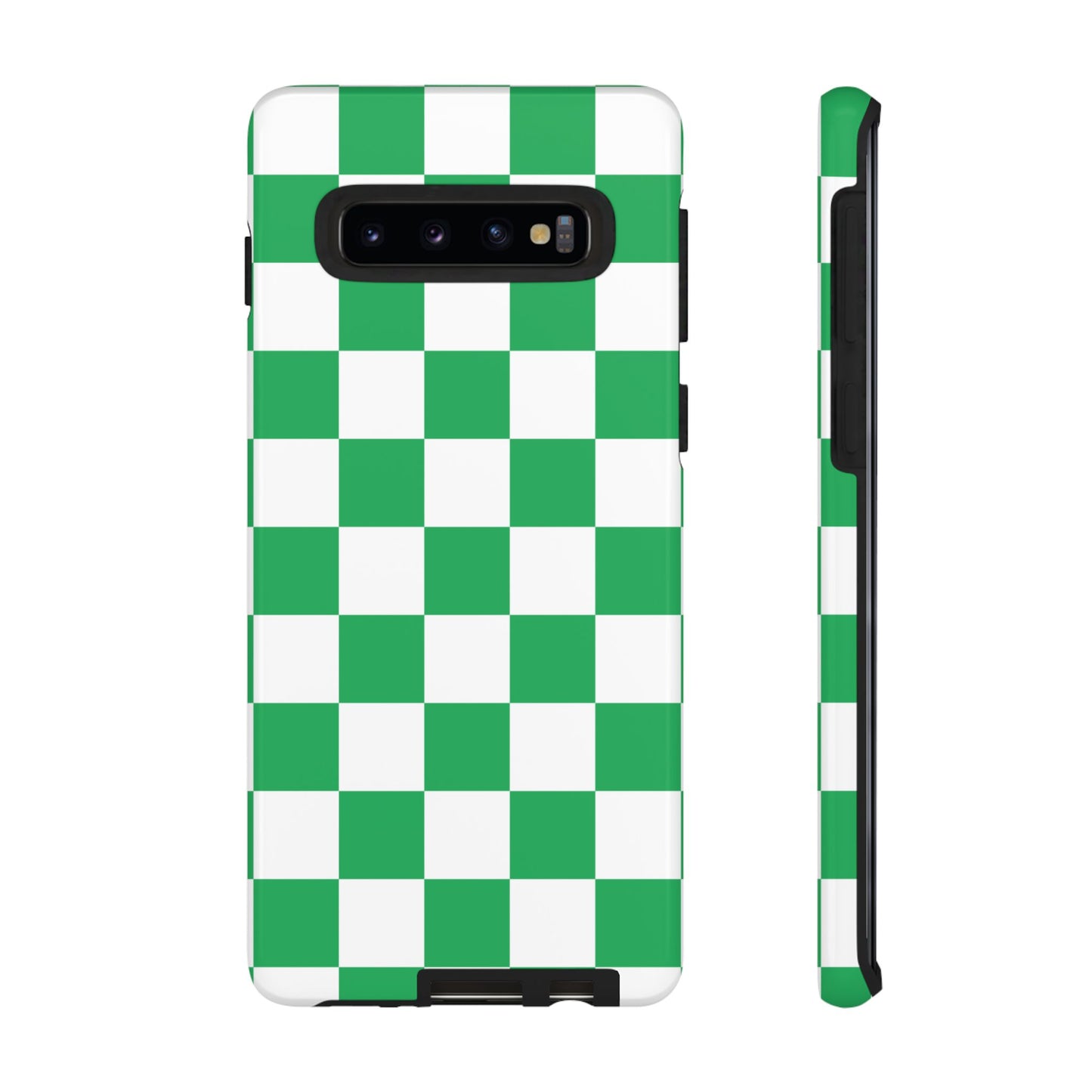 Green Checkered Phone Case, Phone Cases Samsung Galaxy S25, S25 Plus, S24, S24 Plus, S24 Ultra, S23, S22, S22 Plus, S21 Ultra, S21 FE, S20+