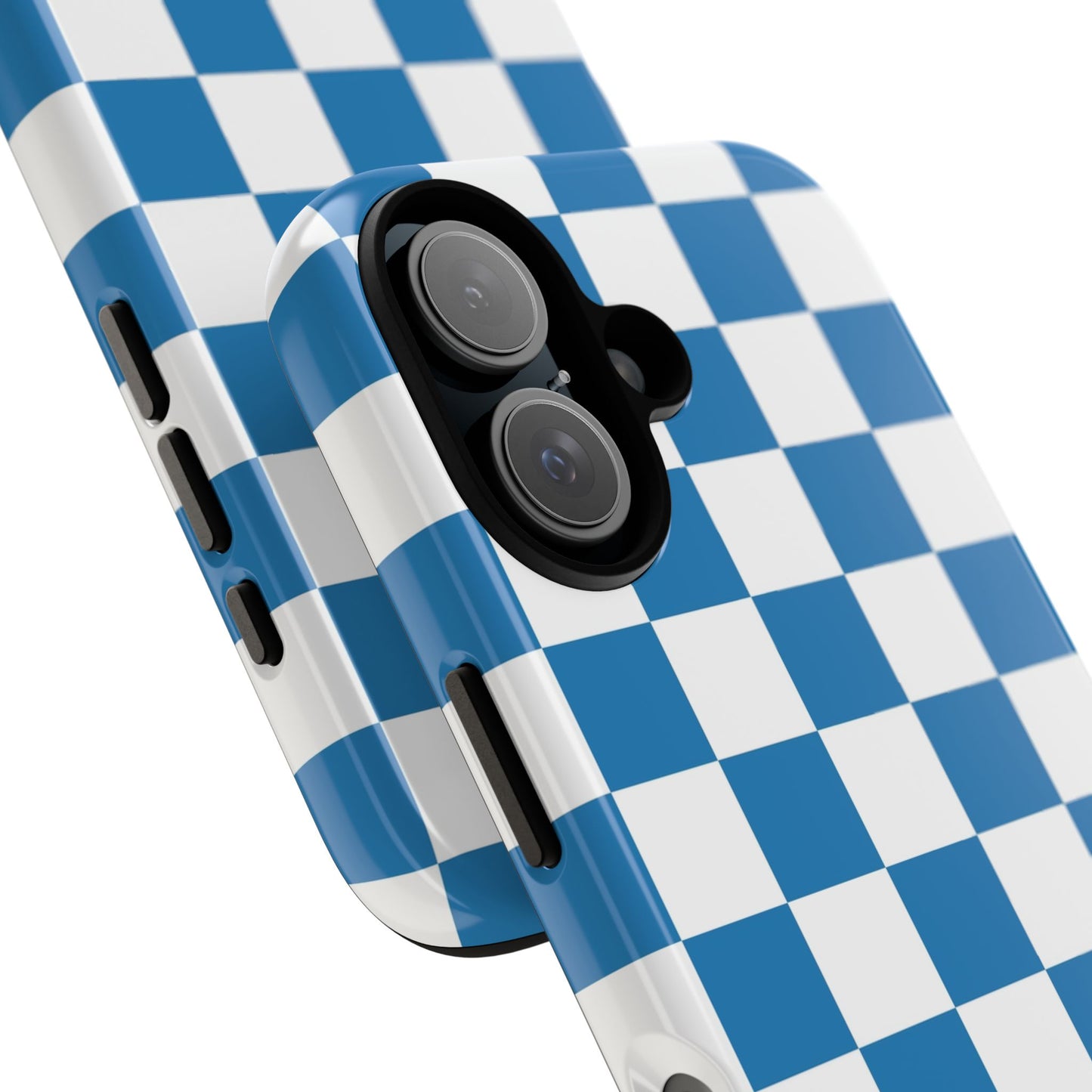 Checkered Phone Case, iPhone 17 Pro, 17, 16, 15, 14, 13, 12, 11, X, XR, XS MAX, Smartphone Cover, Blue and White Mobile Protector