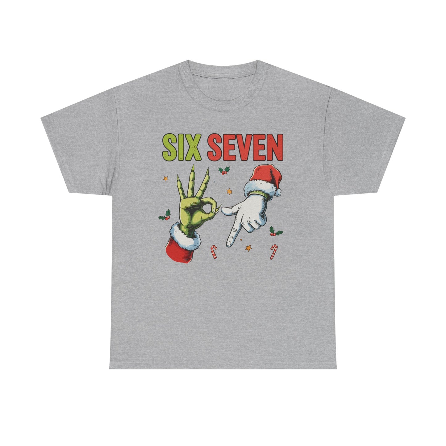 Funny "Six Seven" Christmas Shirt  Grinch Hand & Santa Hand Graphic Tee | Holiday Humor T-Shirt | Unisex Christmas Gift for Men Women
