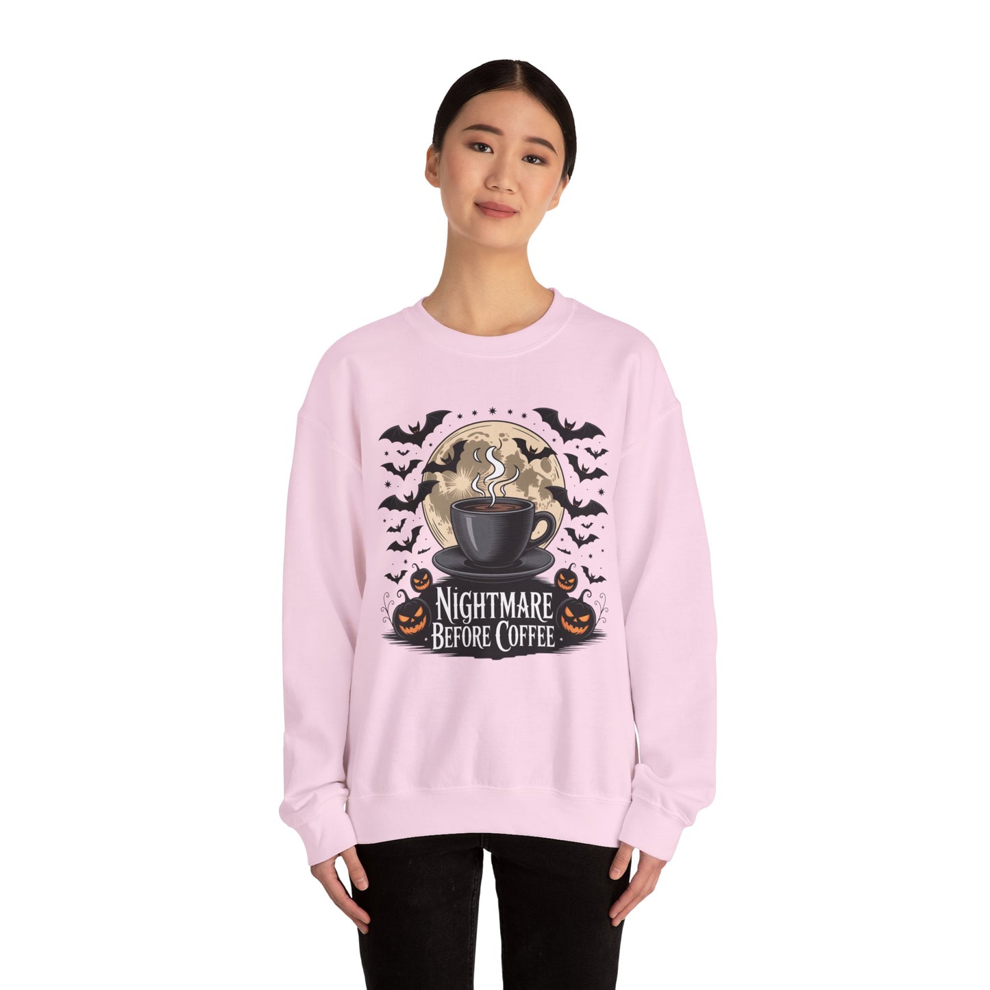 Spooky Coffee Lover's Crewneck Sweatshirt, Cozy Halloween Apparel Unisex Sweatshirt Nightmare Before Coffee Sweatshirt Perfect for Halloween