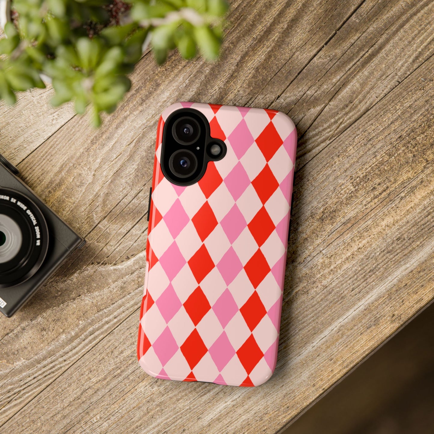 Tough Cases with Red Pink Diamonds, Retro Checkerboard iPhone Case And Samsung Case, Slim Fit Phone Case, Stylish Gift