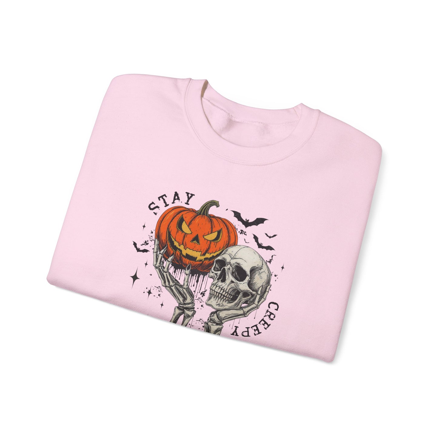 Stay Creepy Crewneck Sweatshirt, Halloween Sweater, Cozy Fall Apparel, Spooky Gift, Pumpkin Skull Design, Halloween Celebration