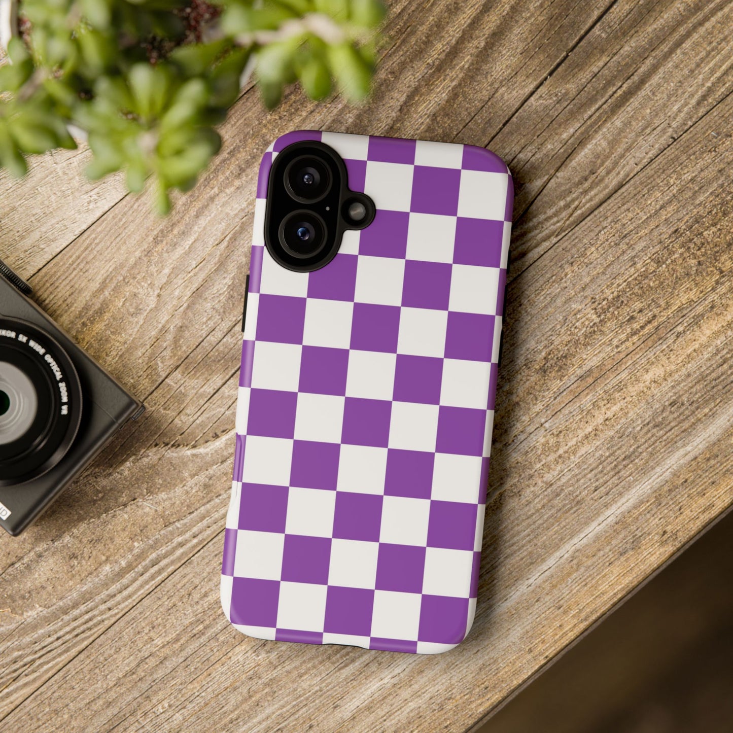 Purple Checkered Phone Case,  iPhone 17 Pro, 17, 16, 15, 14, 13, 12, 11, X, XR, XS MAX, Trendy Gift for Friends, Accessory for Occasions