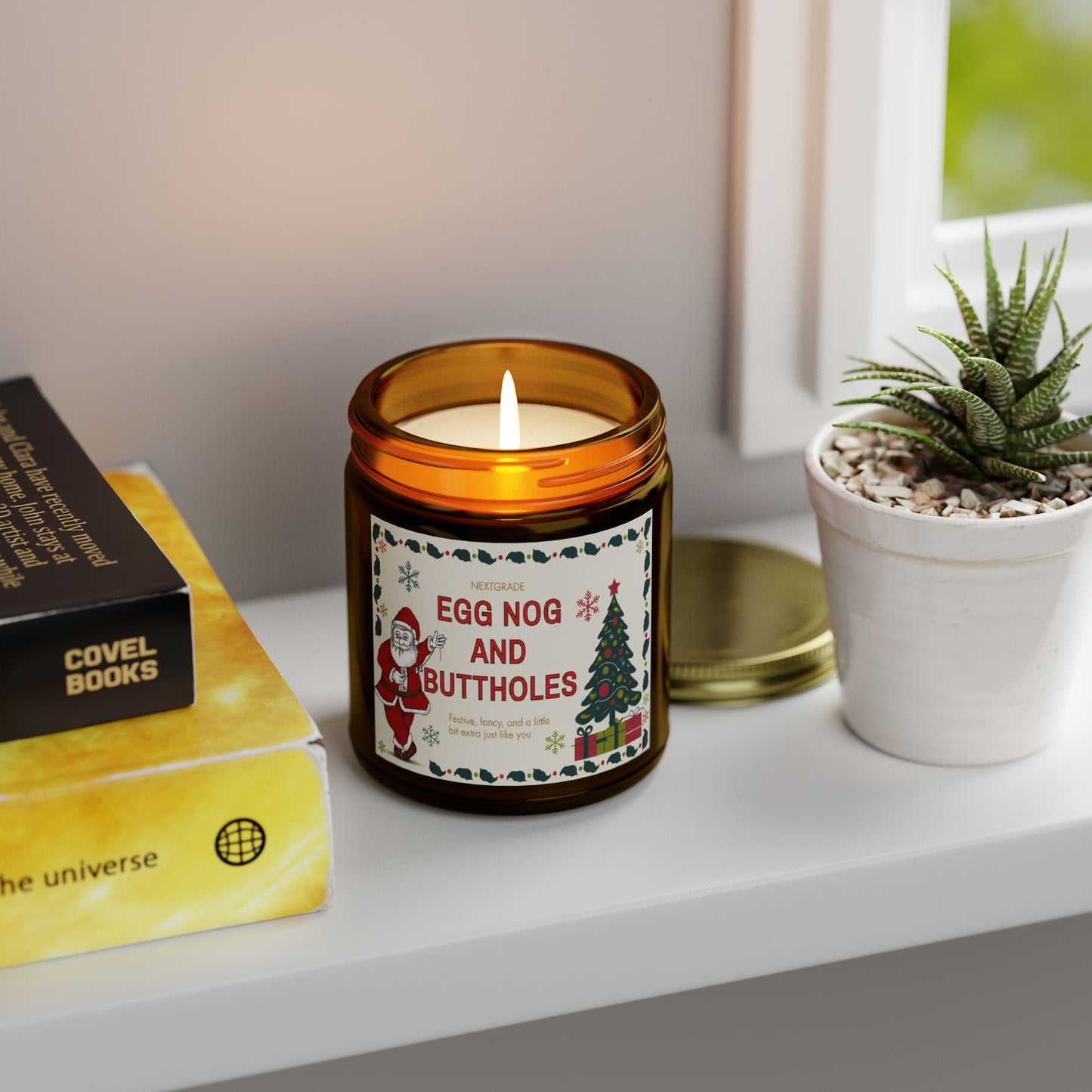 Egg Nog and Buttholes Candle, Funny Christmas Candle Gift for Friends Coworkers | Soy Wax Candle in Clear or Amber Jar | 8 Scent Options