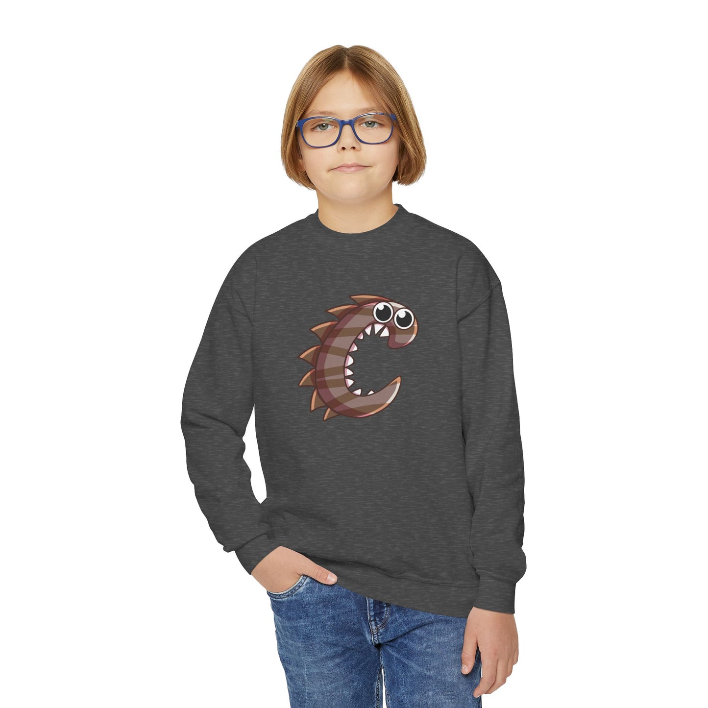 Cute Fish Graphic Youth Crewneck Sweatshirt, Fun Gift, Cozy Wear, Casual Style, Perfect for Kids, Name Initial Sweatshirt, Birthday Gift