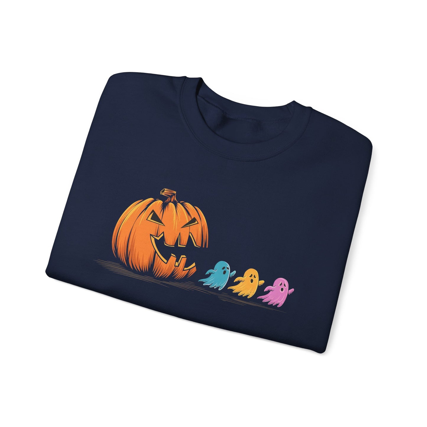 Halloween Ghost & Pumpkin Crewneck Sweatshirt, Unisex Fall Apparel, Cozy Sweatshirt, Halloween Gift, Seasonal Fashion