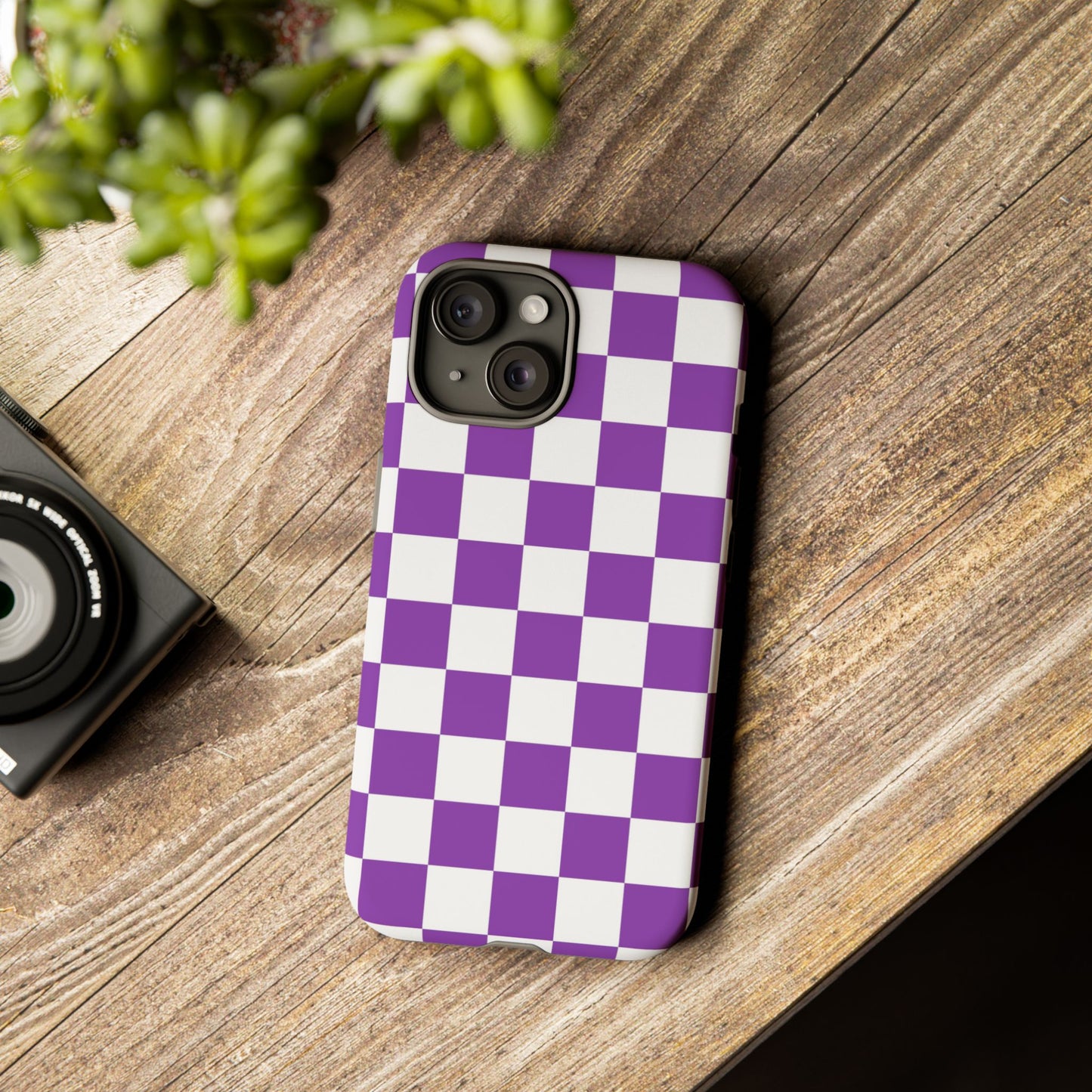 Purple Checkered Phone Case,  iPhone 17 Pro, 17, 16, 15, 14, 13, 12, 11, X, XR, XS MAX, Trendy Gift for Friends, Accessory for Occasions