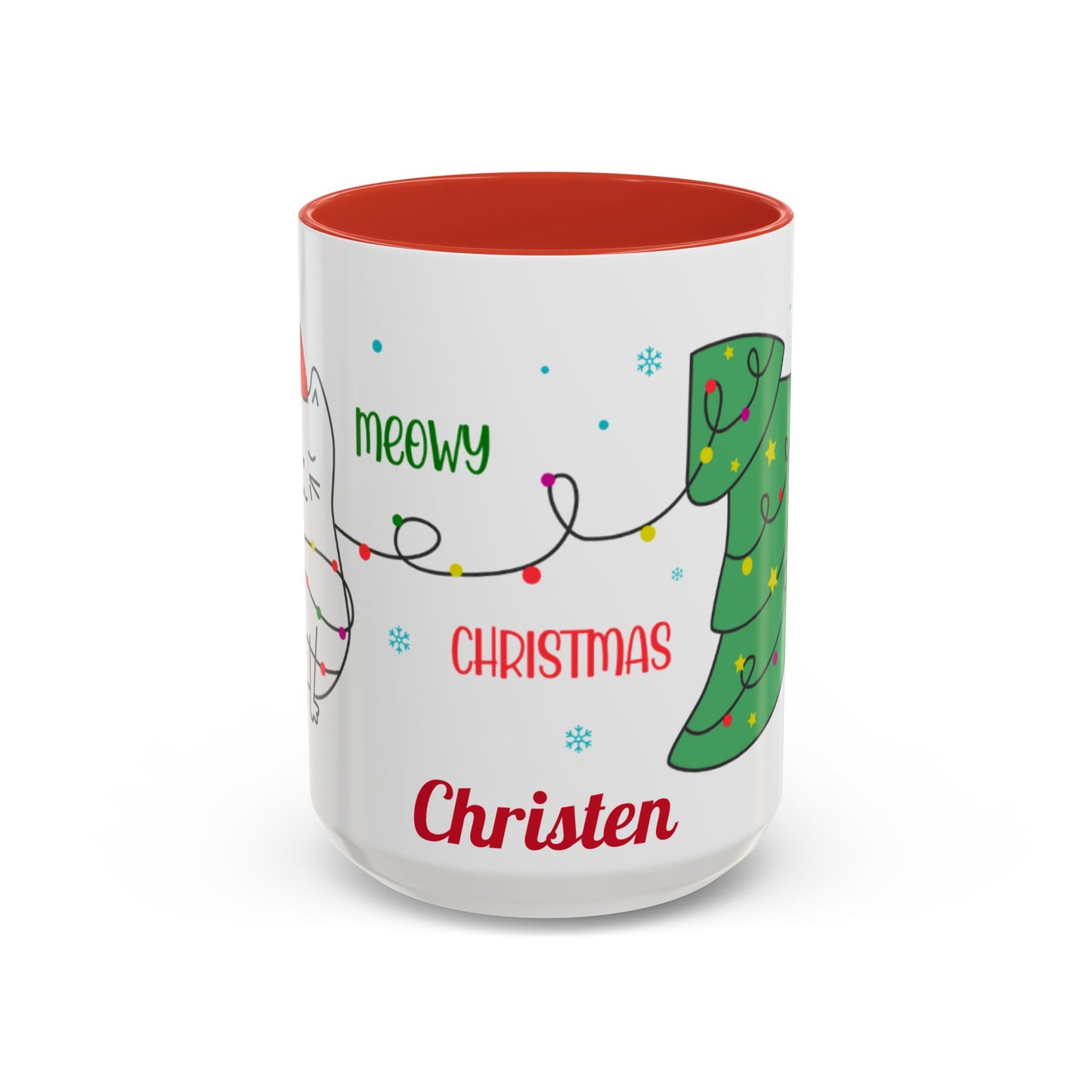 Personalized Meowy Christmas Accent Mug, Funny Holiday Coffee Cup, Cat Lover Gift, Festive Drinkware, Christmas Decor, Personalized Mug
