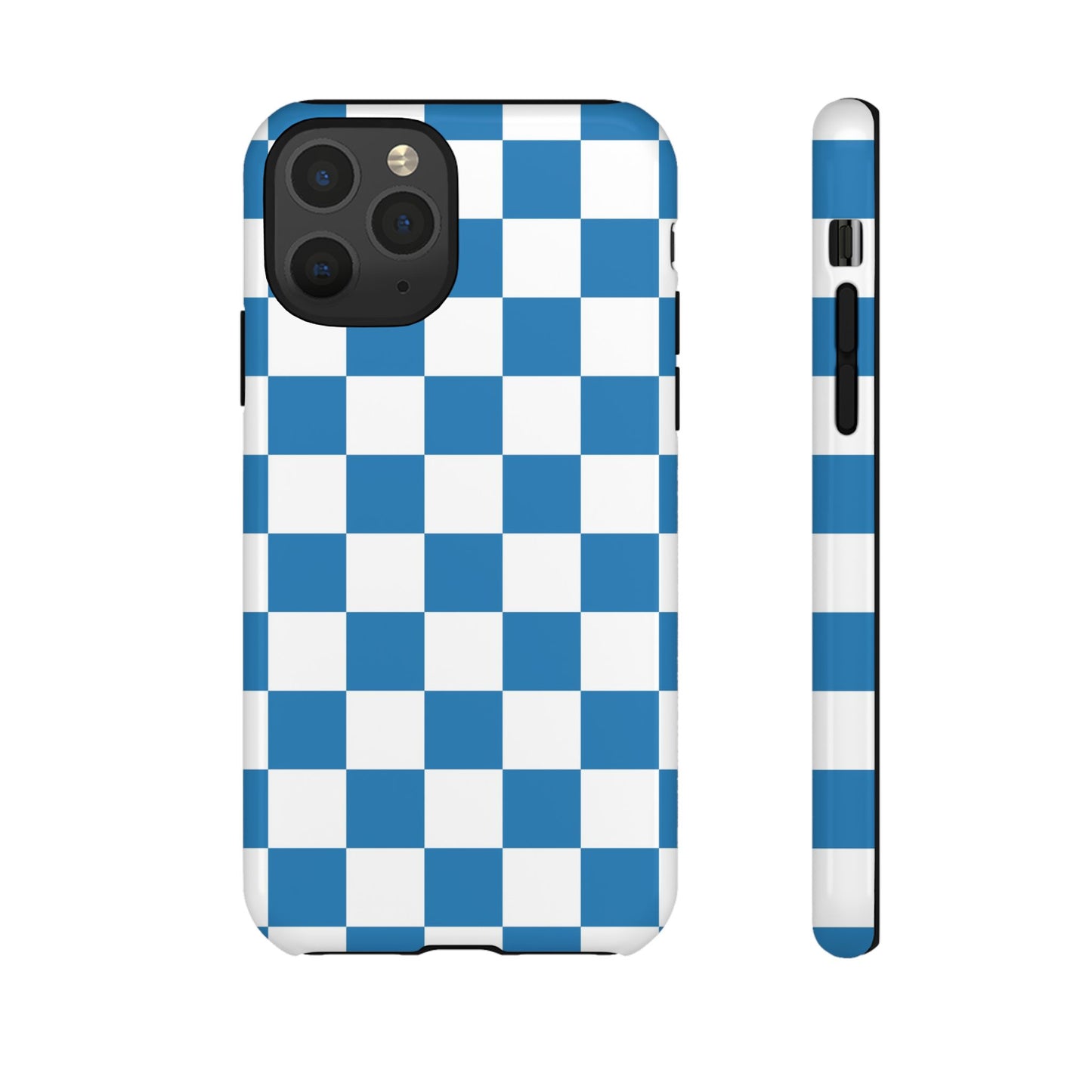 Checkered Phone Case, iPhone 17 Pro, 17, 16, 15, 14, 13, 12, 11, X, XR, XS MAX, Smartphone Cover, Blue and White Mobile Protector