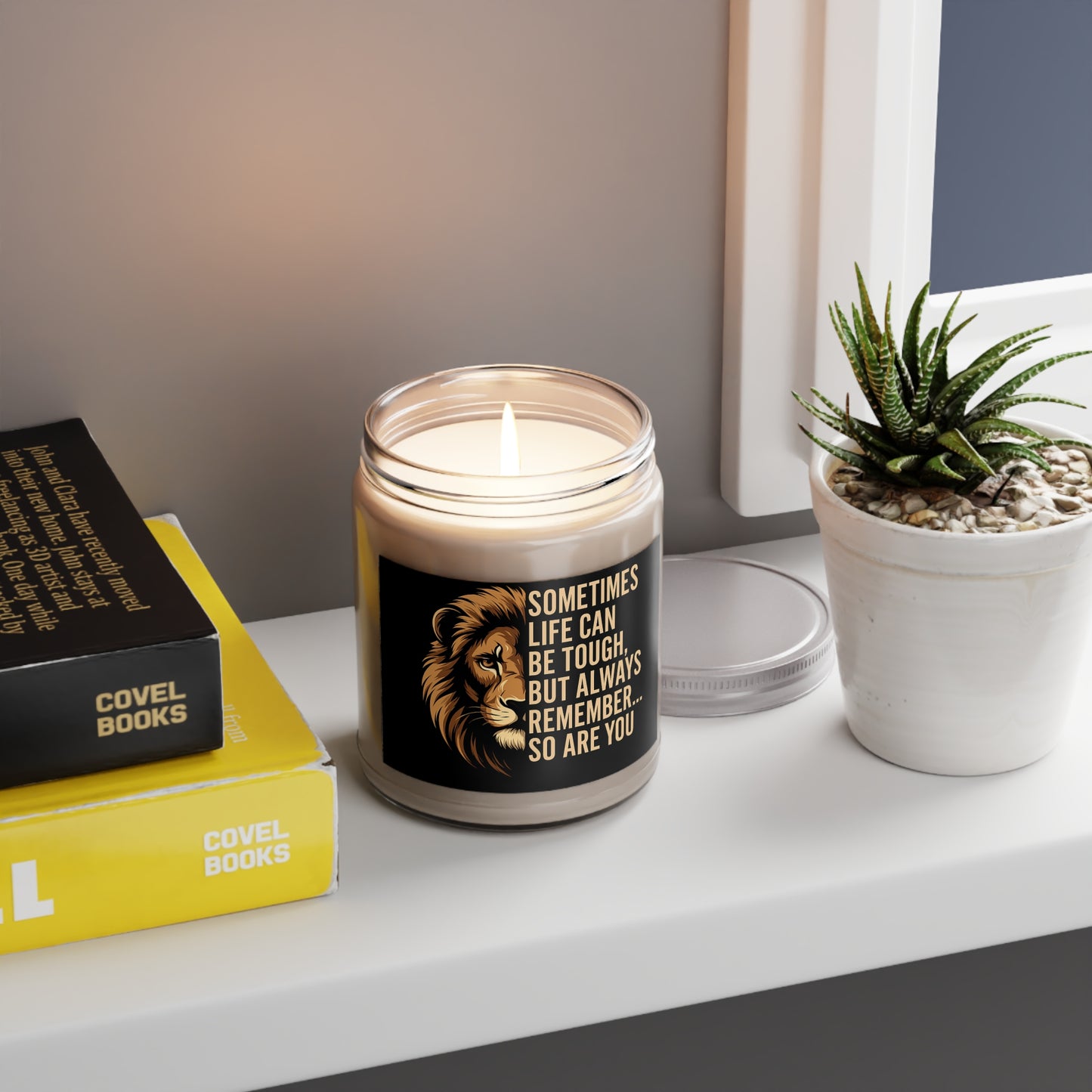 Inspirational Scented Candle, Soy Wax Candle with Lion Design, Relaxation Home Décor, Thoughtful Gift for Friends